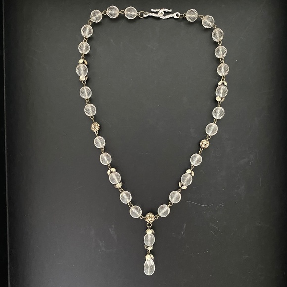 Vintage Lariat Necklace with Glass Beads and Rhinestone Clusters - Picture 1 of 2